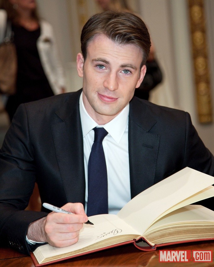 Captain America star Chris Evans at the NYSE. Photo by Ben Hider.