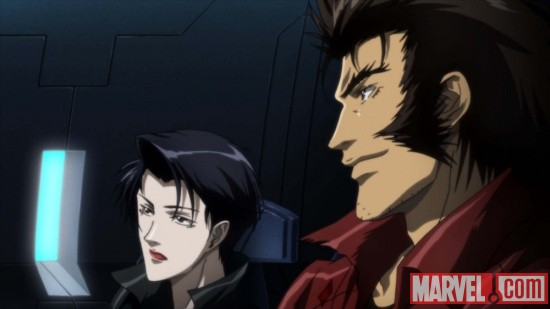 Wolverine and Yukio in flight in the Wolverine anime