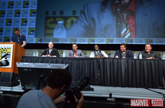 The cast of Iron Man 3 during Marvel Studios' Hall H presentation at SDCC 2012