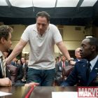 Robert Downey Jr., Jon Favreau and Don Cheadle on the set of Iron Man 2