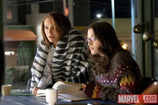 Natalie Portman and Kat Dennings star as Jane Foster and Darcy in Thor
