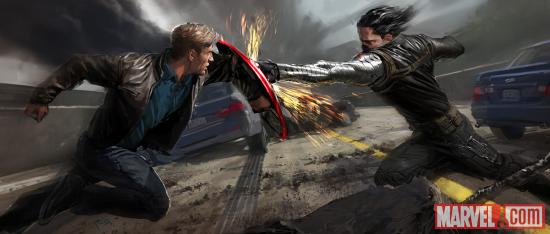 Captain America faces the Winter Soldier in concept art from Marvel's Captain America: The Winter Soldier by Ryan Meinerding