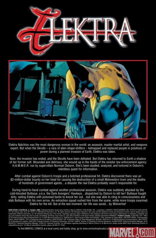 DARK REIGN: ELEKTRA, intro page