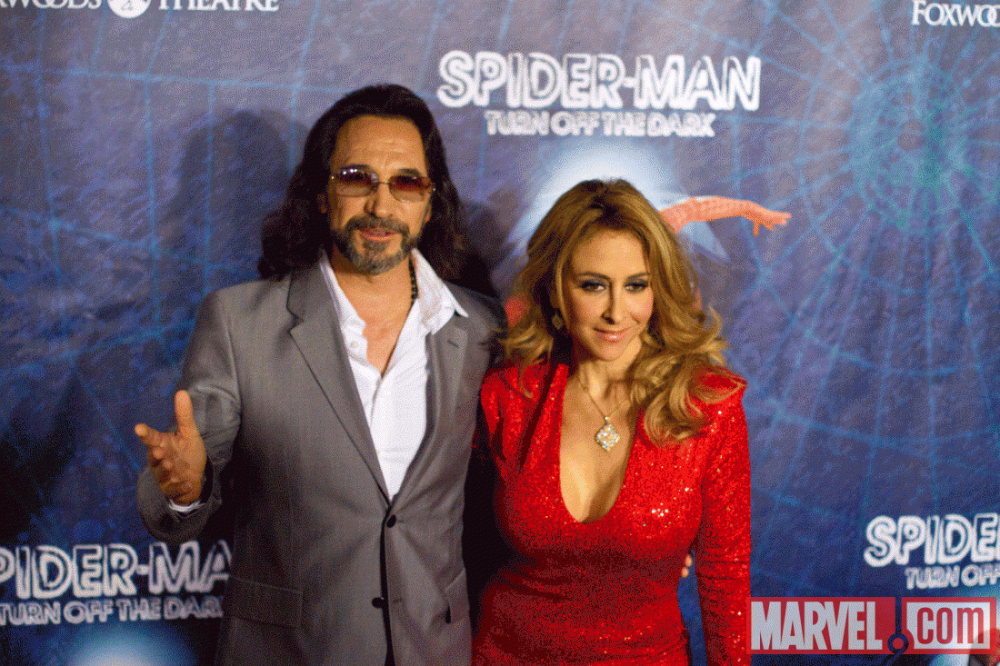 Mexican singer Marco Antonio Solis with his wife Cristian at the Spider-Man: Turn Off the Dark Premiere