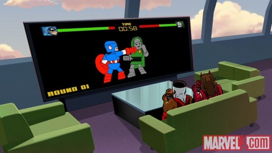 Scarlet Witch and the Falcon relax in The Super Hero Squad Show
