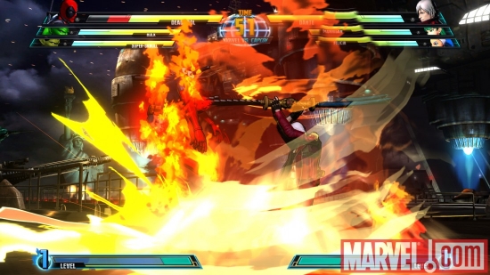 Screenshot of Deadpool and Dante from ''Marvel vs. Capcom 3''