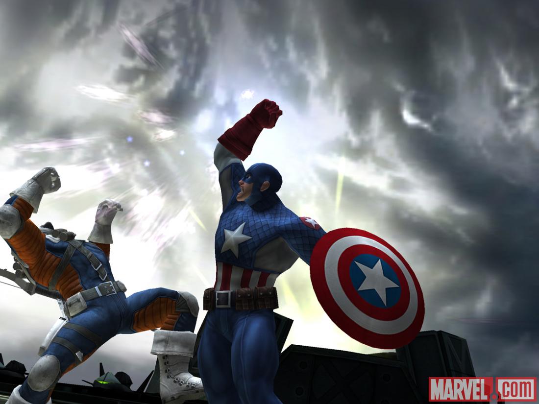 Screenshot of Captain America vs. Taskmaster in Avengers Alliance