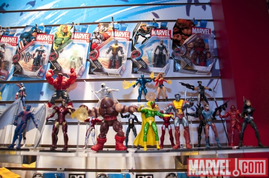 Marvel action figures at the Hasbro showroom