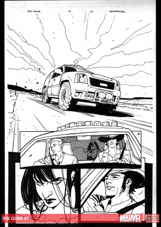 Six Guns #1 preview inks by Davide Gianfelice