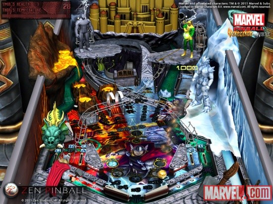 Screenshot of the Marvel Pinball Thor table on the iPad