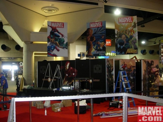 Marvel booth, mid-construction