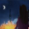 Buildings crumble as the Scarlet Witch looks on
