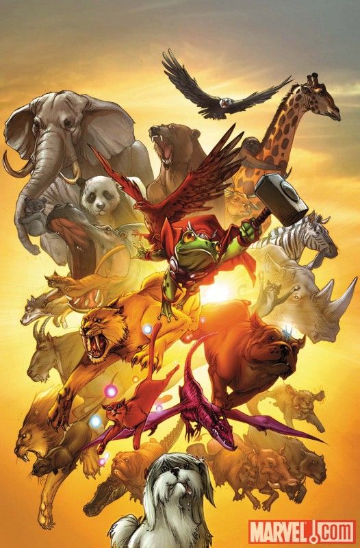 Image Featuring Pet Avengers, Frog Thor, Redwing, Lockheed