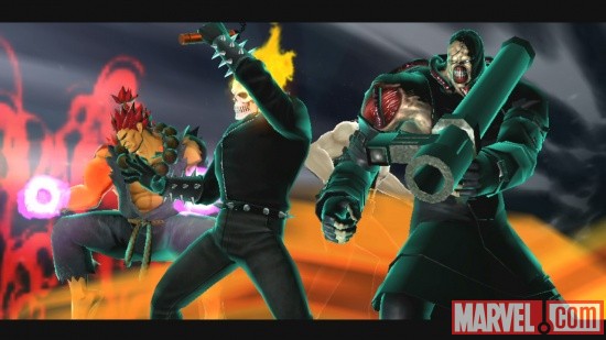Ghost Rider, Nemesis and Akuma in Ultimate Marvel vs. Capcom 3 for the PlayStation Vita