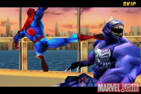 Screenshot of Spider-Man kicking Venom in ''Spider-Man: Total Mayhem''