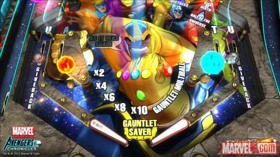 Screenshot from the Marvel Pinball: Avengers Chronicles Infinity Gauntlet table