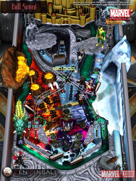 Screenshot of the Marvel Pinball Thor table on the iPad