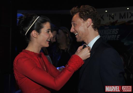 Cobie Smulders and Tom Hiddleston at the London premiere of "Marvel's The Avengers"