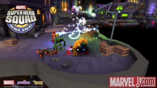 Screenshot of Invisible Woman, Iron Man and Thing from Super Hero Squad Online