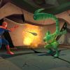 Spider-Man shoots a web at Scorpion.