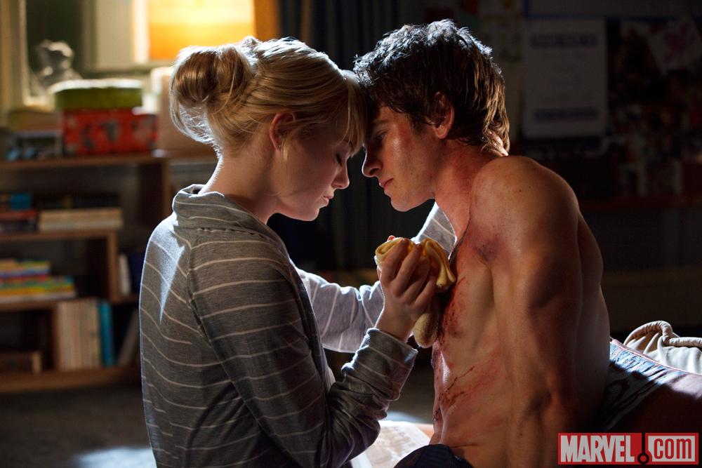 Emma Stone as Gwen Stacy and Andrew Garfield as Spider-Man/Peter Parker in The Amazing Spider-Man