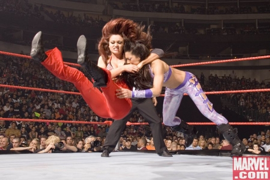 Maria's got a hold on WWE rival Melina.
