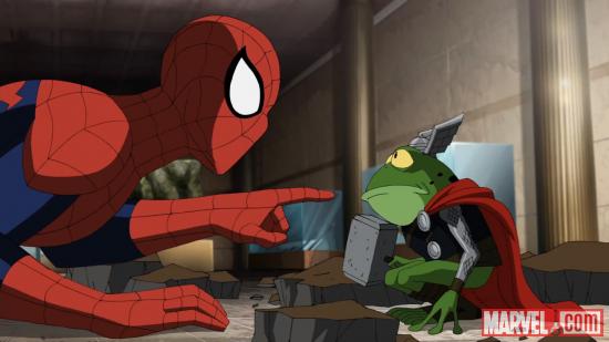 Spider-Man and Thor team-up in a retelling of the classic Frog Thor story in Ultimate Spider-Man