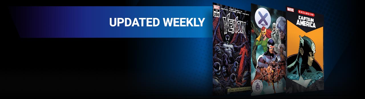 UPDATED WEEKLY: Classic and newer issues added every week of Marvel&#39;s must-read series, as soon as 3 months after they hit shelves! Three comic covers: Venom (2018) #35, X-Men (2019) #21, Captain America Infinity Comic (2021) #1