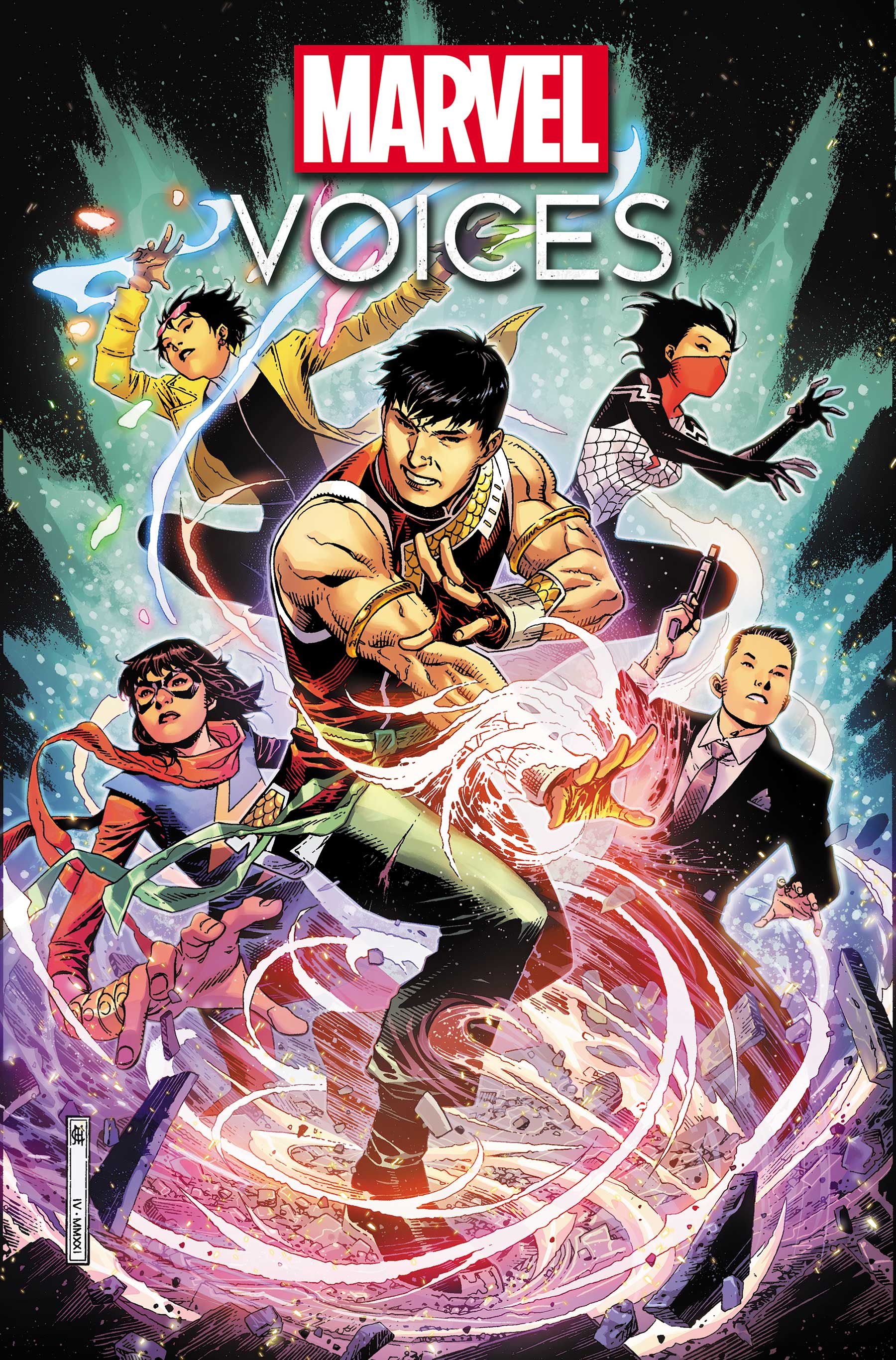 marvel Voices #1: identity cover with Jubilee, Shang-Chi, Ms. Marvel, Silk, and Jimmy Woo on the cover